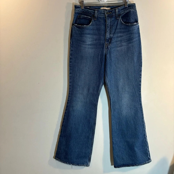 LEVI’S Sz 30  Jeans 70s High Flare Distressed Mid-Wash High Rise Premium Denim - Picture 2 of 10